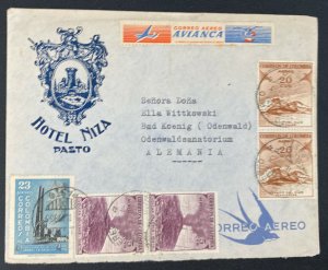 1955 Pasto Colombia  Hotel Niza Airmail Cover To Bad Koenig Germany