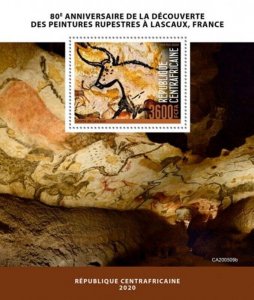 Central Africa - 2020 Lascaux Cave Paintings - Stamp Souvenir Sheet - CA200509b