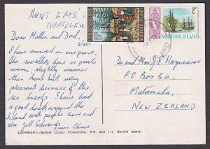 NORFOLK IS 1971 Commercial use postcard to NZ - 7c rate....................A2159