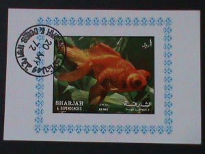 ​SHARJAH-AIRMAIL-1972 COLORFUL BEAUTIFUL LOVELY-GOLD FISH-CTO-IMPERF S/S VF