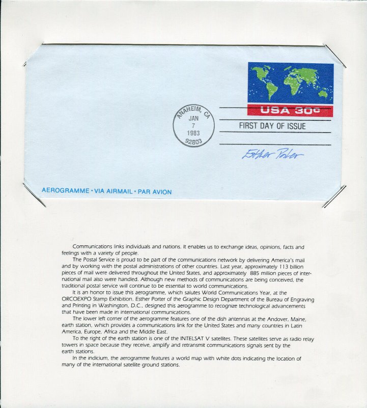 World Communications Year Aerogramme ORCOEXPO Jan 7 1983 Autographed Program