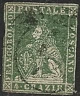 Tuscany  6 Used 1851 4cr green Lion CV $250.00