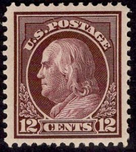 US Stamp #417 12 Cents Franklin MINT NH SCV $100.00. Spectacular Centering.