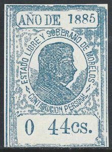 Mexico Revenue 1885 State Issues Morelos 0 44cs. Blue #M304 VF. CV $1.25-