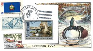 1991 Montpelier Vermont USA Duck Stamp Milford Hand Painted First Day Cover