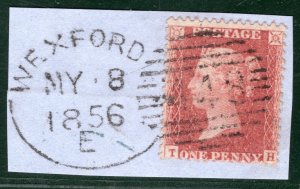 GB Ireland QV PENNY RED SG.37 Piece WEXFORD SPOON May 1856 English Type RBR126