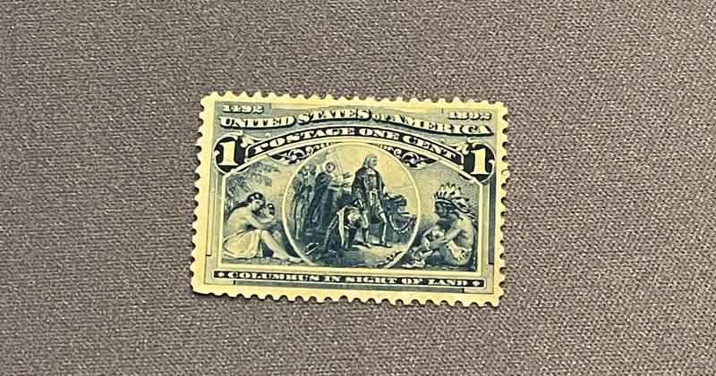 230, 1893 1c Columbian Commemorative, Unused, No Gum, CV $17.00