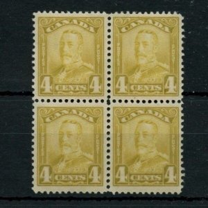 #152 VF BLOCK of 4, Cat $210, 2 MNH, 2MH, Very nice Canada mint  