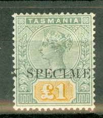 B: Australia Tasmania 85 mint SPECIMEN overprint (Gibbons: same CV) CV $700