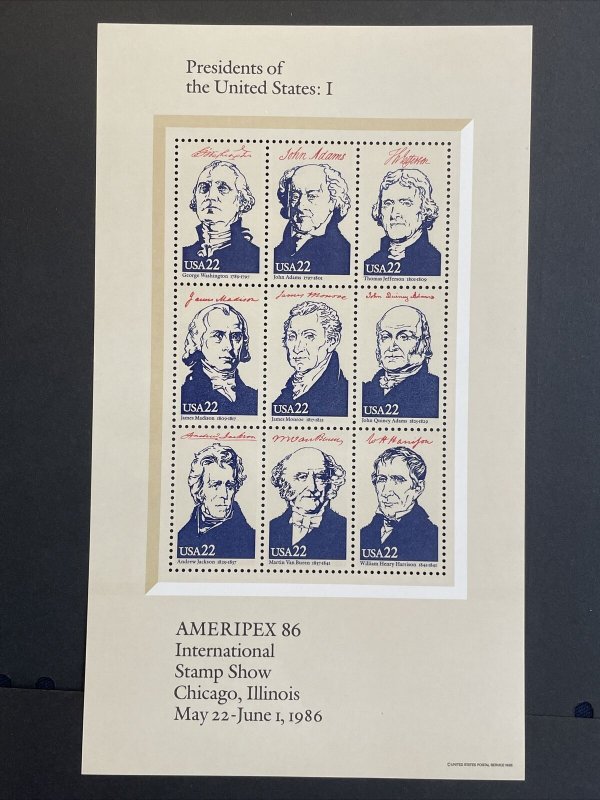 Ameripex '86 President Souvenir Sheets Sc# 2216-2219, FV $7.98