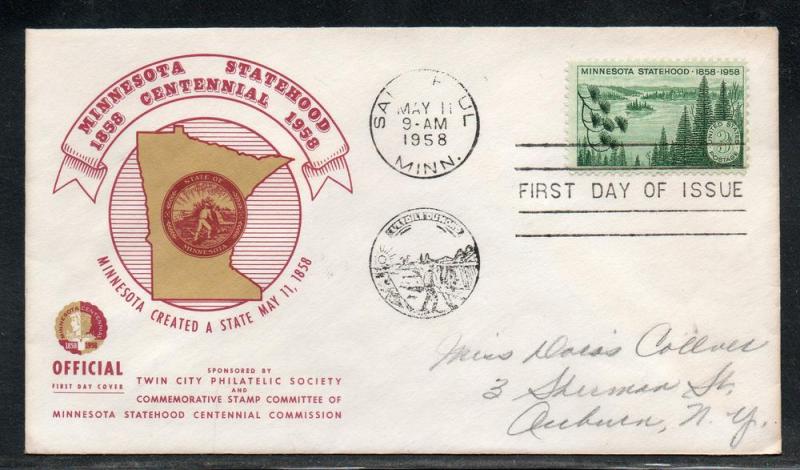 #1106 Minnesota FDC Twin City Philatelic Society Cachet A671