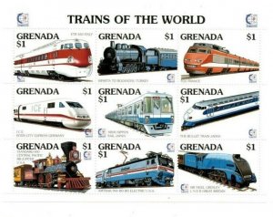 Grenada 1995 - Trains - Sheet Of 9 Stamps - Scott #2463 - MNH