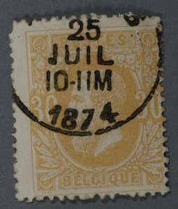 Belgium #34 Used VG Cancel Date 25 JUIL 10-11M 1874 Good Color HRM