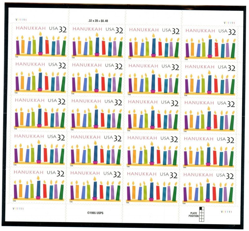 US  3118  Hanukkah 32c  - Pane of 20 - MNH - V111111