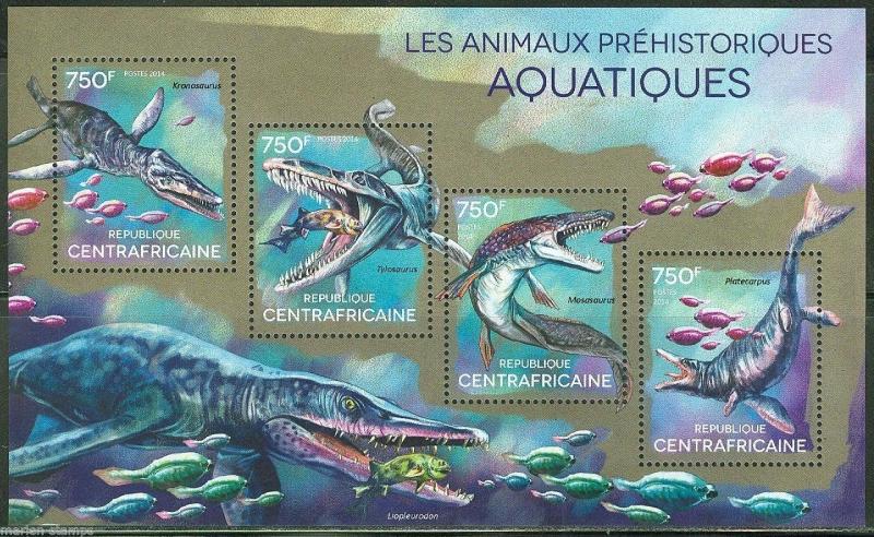 CENTRAL AFRICA  2014 PRE HISTORIC AQUATIC  ANIMALS  SHEET  MINT NH