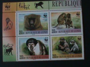 ​GUINEA-WWF-WORLD WILDLIFE FUND-LOVELY MONKIES-MNH IMPRINT BLOCK VF LAST ONE