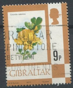 Gibraltar  Sc#348 Used, 9p multi, Definitives 1977-1982: Birds, Flowers, Fish...