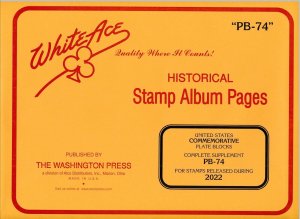 WHITE ACE 2022 UNITED STATES Commemorative Plate Blocks Supplement Pages PB-74 
