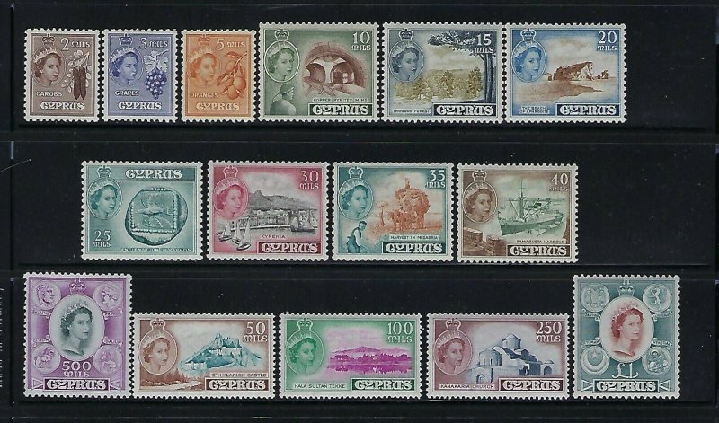 CYPRUS SCOTT #168-182 1955 QEII SET - MINT NEVER HINGED