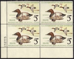 RW42, $5 Canvasbacks & Decoy, PB4 #172775 LL, 1975 Duck Stamp, MNH BEAUTY