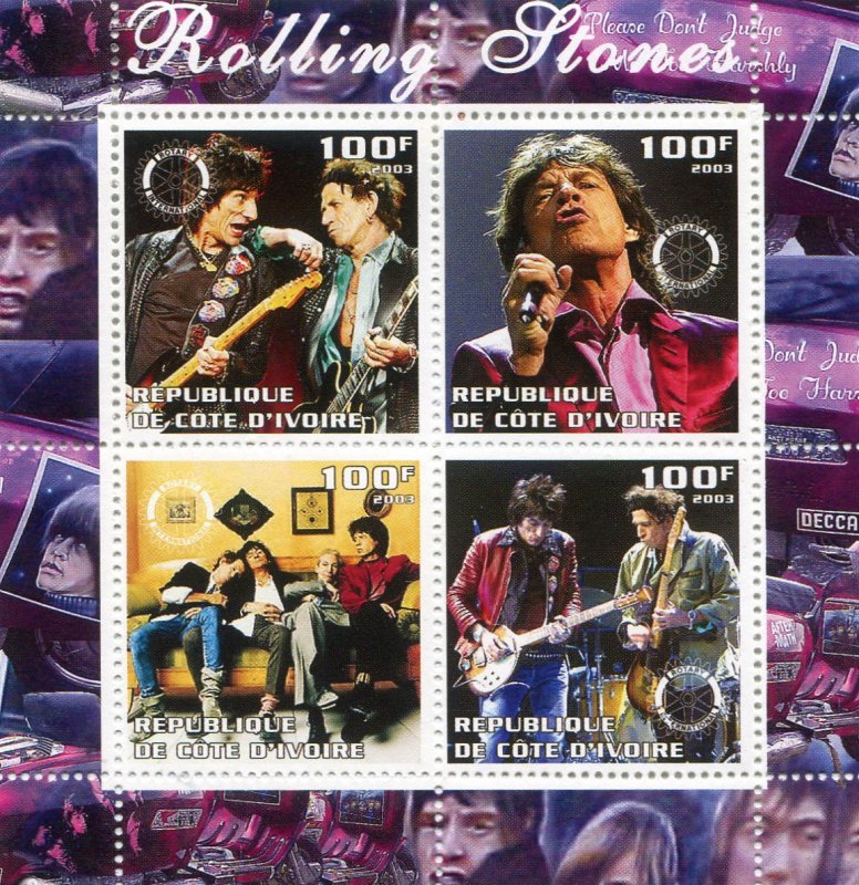 Ivory Coast 2003 ROLLING STONES Sheet Perforated Mint (NH)