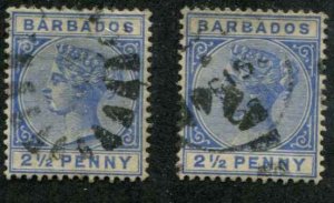 Barbados SC# 62, 62a Victoria 2-1/2d Used