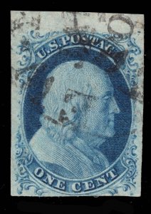 MOMEN: US STAMPS #9 POS. 6L1L IMPERF USED VF+ LOT #89935*