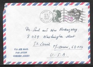 Just Fun Cover FRANCE #2019 on Airmail Cover 12/18/1986 (12802)