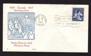 Canada #444  (1965 5c Christmas) H&E-B cachet FDC unaddressed