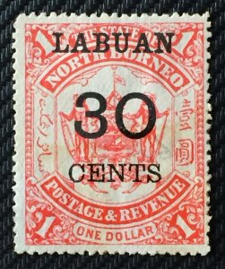 1895 LABUAN opt NORTH BORNEO 30c on $1 MH SG#78 NB4283