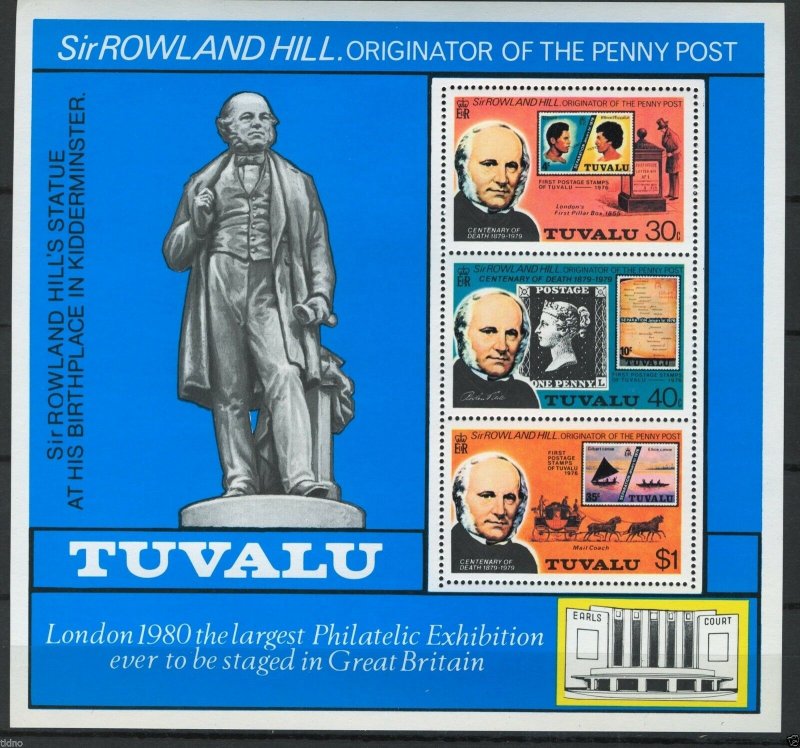 Tuvalu 1979, Stamps on stamps, Rowland Hill SS, Sc 122-124a MNH