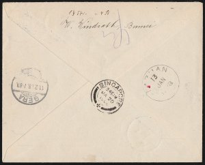 BRUNEI : 1908 Registered cover franked Labuan Crown. To Germany. Rare!!