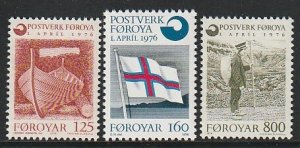 1976 Faroe Islands - Sc 21-23 - MNH VF - 3 single - Boat/Flag/Mailman