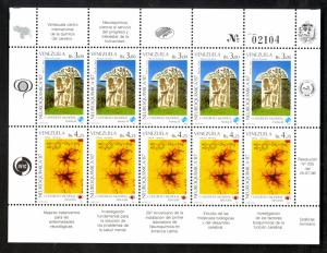 VENEZUELA 1987 NEUROCHEMISTRY Congress Sc 1387a in Miniature Sheet of 5Pairs MNH