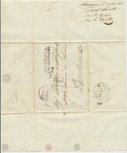 NORWAY 1835 CHRISTIANIA TO BORDEAUX FRANCE LETTER, GOOD MARKINGS (SEE BELOW)