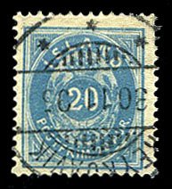 Iceland #17 Cat$60, 1882 20a blue, used