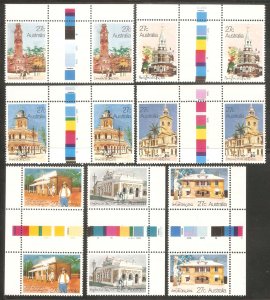 AUSTRALIA Sc# 832 -  838 var MNH FVF Set of 7 x Gutter Pair Post Offices