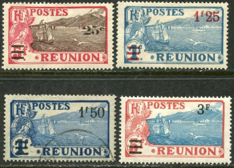 REUNION Sc#116-119 1924-27 Re-Valued Part Set OG Mint Hinged