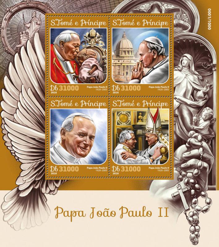 Sao Tome & Principe 2016 MNH Pope John Paul II 4v M/S Popes Stamps 