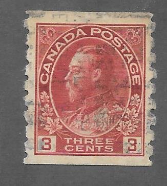 Canada Scott #130 Used 3c King George V Vertical Coil  2018 CV $9.00