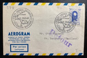 1949 Stockholm Sweden First Direct Flight Airmail cover FFC To Bangkok Thailand