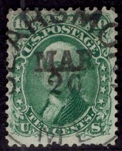 US Stamp #68 10c Washington USED SCV $55. Outstanding Cancel Strike.