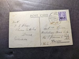 1945 British Middle Eastern Forces MEF Overprint Postcard Cover to Torino Italy