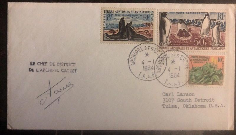 1964 Crozet Island Australia cover French Antarctic Territory To Tulsa Ok USA