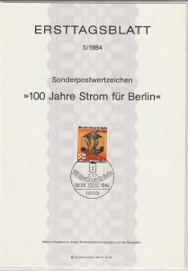 1984 Germany (Berlin) - FD Card (ETB) Sc 9N492 - Electricity Centenary