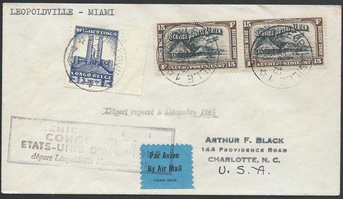 BELGIAN CONGO 1941 first flight cover Leopolville to Miami, USA............51257