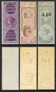 India Telegraph T66/68 1904 Overprint set of Three M/M Cat 70 pounds