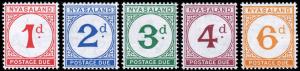 Nyasaland Protectorate Scott J1-5 (1950) Mint H VF Complete Set, CV $110.50