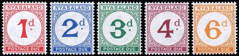 Nyasaland Protectorate Scott J1-5 (1950) Mint H VF Complete Set, CV $110.50