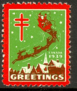 CANADA 1939 CHRISTMAS SEAL English Language Green No. 25 MNH
